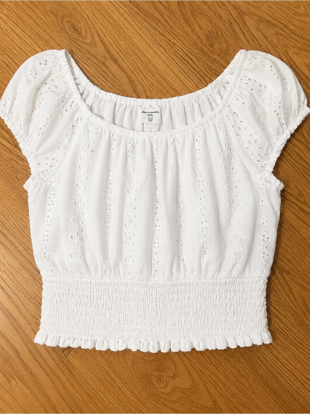 abercrombie kids White Eyelet Smocked Crop Top